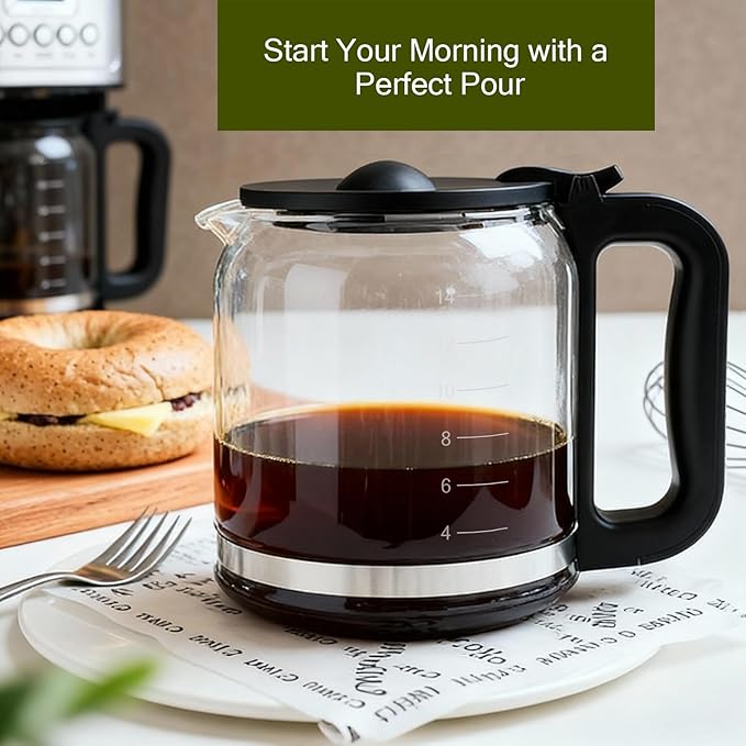 14 Cup Glass Coffee Pot Replacement - Compatible with Cuisinart DCC-3200 Series DCC-2200,DCC-2800,DCC-2600,DCC-1800FR,CBC-7400, CBC-7000PC,CBC-6800 Coffee Makers, Replacement Glass Cofee Carafe