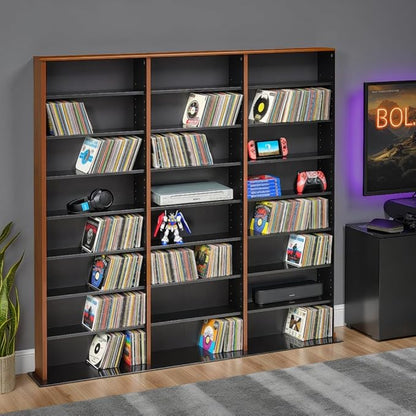 Prepac 3 Column Tall Cabinet Media Storage, Triple Width Wall, Cherry/Black