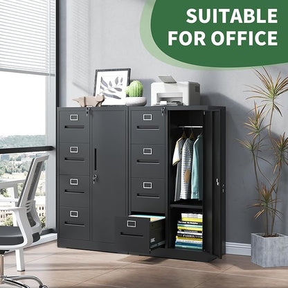 4-Drawer Vertical File Cabinet with Lock & 1 Door,File Cabinet with Storage Shelves for A4/Legal/Letter, Black, Assembly Required