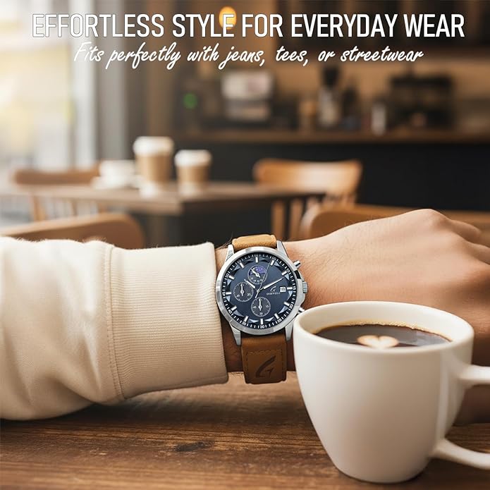 Distinctive Mens Analog Chronograph Watches with Auto Date & Multi Subdials, Fashion Casual Sport Quartz Wrist Watches with Luminous, 3ATM Waterproof, Valentines Day Gifts for Him, Boyfriend, Husband, Dad