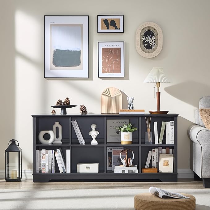 Book Shelf, 8 Cube Storage Organizer, 2-Tier Open Shelf Wooden Bookcase, Freestanding Wood Cube Storage Bookshelf for Bedroom, Living Room, Home Office (Black)
