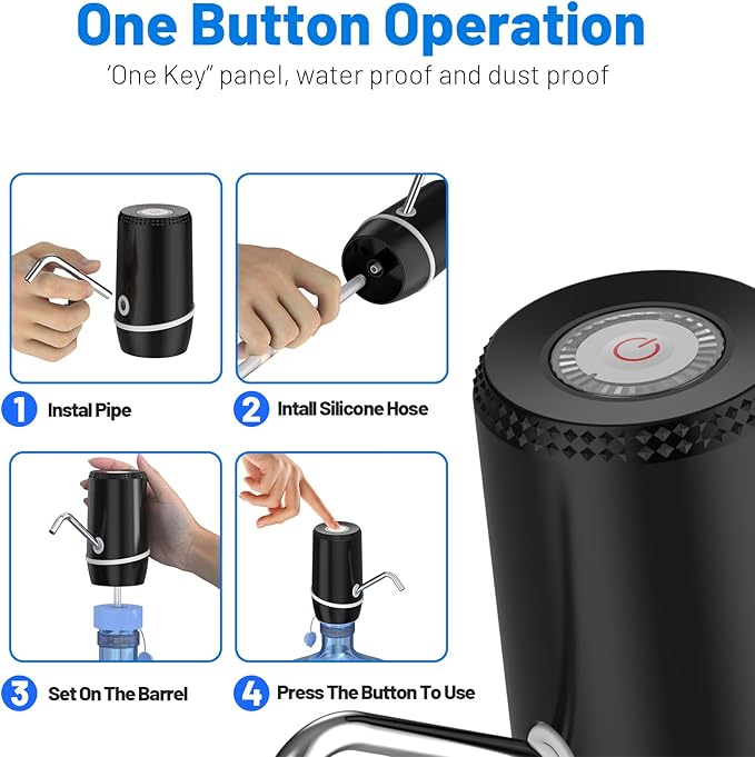 2-5 Gallon Portable Water Dispenser, Water Bottle Pump Rechargeable for 5 Gallon with Silicone Cap, Automatic Drinking Water Jug Dispenser (Black)