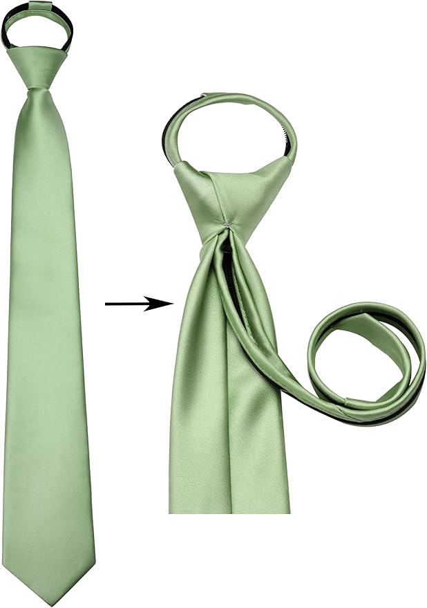 Branduce 3.15"（8cm） Pre-tied Adjustable Zipper Tie and Lapel Pin Solid Necktie Handkerchief Set for Men
