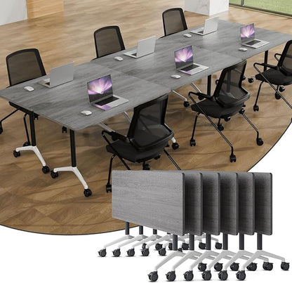 Folding Conference Table,Conference Table with Wheels,Large Flip-Top Training Table,Freely Combinations,Easy to Move for Offices, Schools,Training Rooms（6,Gray,47in
