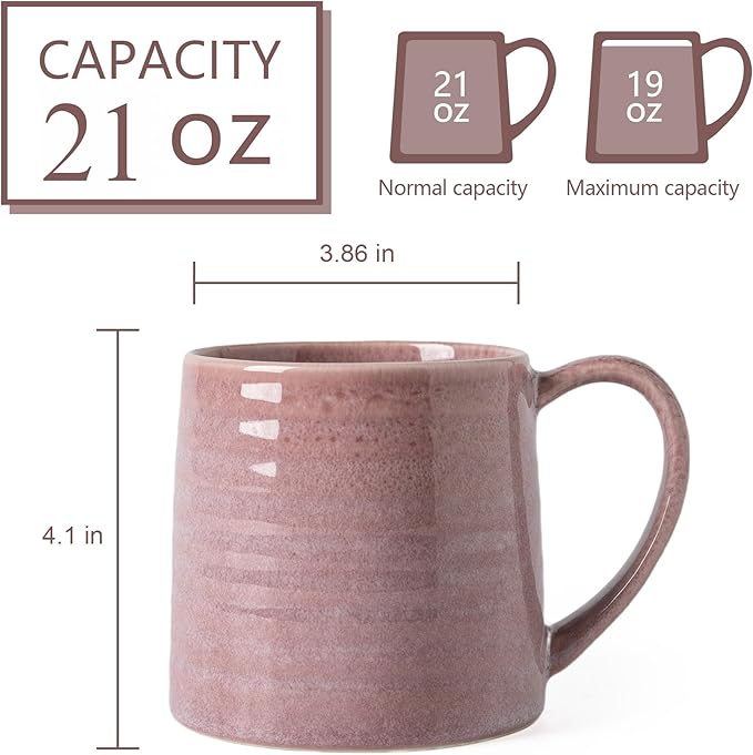 Ceramic Coffee mugs, 21 oz, Extra Large Mugs, Big Tea Cups, Large Handle, Pottery Mugs, Big Belly, Transmutation Glaze，Wide Bottom, stripe pattern, Microwave and Dishwasher Safe. (Purple