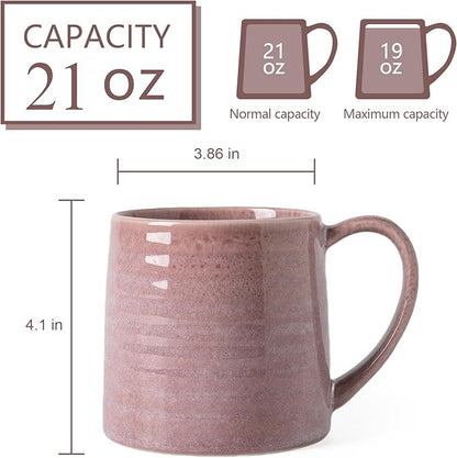 Ceramic Coffee mugs, 21 oz, Extra Large Mugs, Big Tea Cups, Large Handle, Pottery Mugs, Big Belly, Transmutation Glaze，Wide Bottom, stripe pattern, Microwave and Dishwasher Safe. (Purple