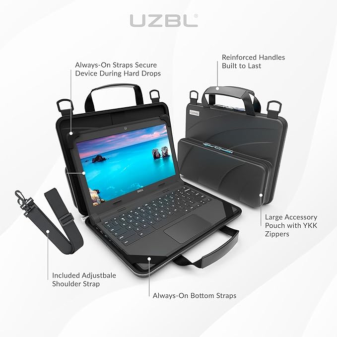 UZBL 11-11.6 Inch Always-on Chromebook Protective Hard Case with Accessory Pouch and Adjustable Shoulder Strap