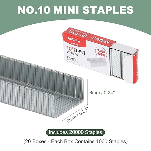 M&G NO.10 Staples for Stapler, 20000pcs(1000pcs Per Box) Mini Staples for Stapler #10 Smooth Stapling for Home Office Supplies, Silver