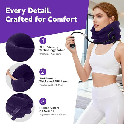 Neck Stretcher,Inflatable Cervical Traction Neck Device,Neck Relief Tool,Adjustable Cervical Brace,Home Use Neck Decompression (Purple)