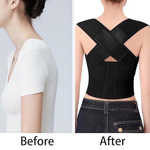 Posture Corrector for Women and Men Plus Size Full Back Support Brace Straightener Scoliosis Spine Upper Back Pain Relief Adjustable Shoulder Instant Posture Corrector with Hunchback Black Medium