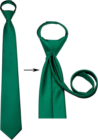 Branduce 3.15"（8cm） Pre-tied Adjustable Zipper Tie and Lapel Pin Solid Necktie Handkerchief Set for Men
