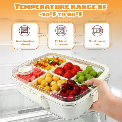Divided Serving Tray with Lid and Handle, Portable Snackle Box Charcuterie Container,6 Compartments Snack Containers, Veggie Tray Fruit Tray Candy Organizer,Perfect for Party, Beach