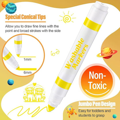 Janlaugh 24 Pcs Washable Markers Bulk Broad Line Markers Coloring Conical Tip Large pens for Kids art projects, Teachers, Students, Toddlers, Party Favors, Classrooms, Donations(Yellow)