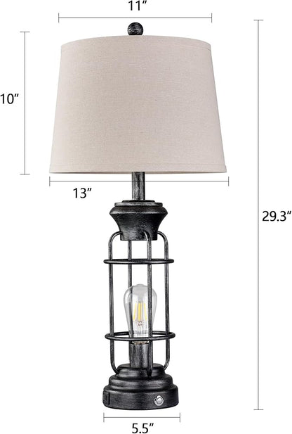28" Table Lamp for Living Room with USB Charging Ports, Tall Table Lamp Set of 2,3-Way Dimmable Lamps for Bedroom, Bedside Lamp for End Tables, Industrial Nighstand Lamps,Bulbs Included