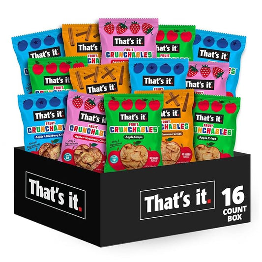 That's it. Fruit Crunchables Variety Pack, Fruit Snacks for Kids, 100% Fruit Crisps, Plant-Based, Non-GMO, Gluten-Free, No Sugar Added (16 Pack)