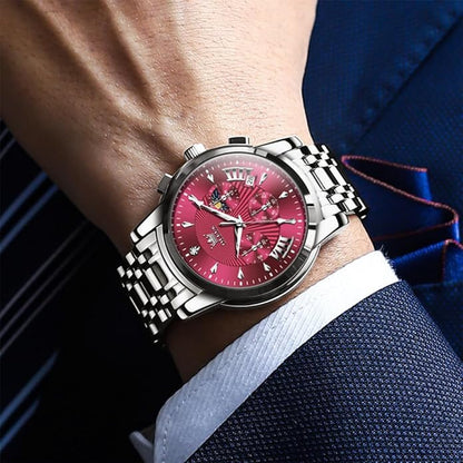 OLEVS Men Silver Watches,Men's Stainless Steel Chronograph Watch,Man Analog Quartz Big Face Male Watches Luxury Waterproof Roman Numeral Dress Diamond Relojes para Hombre