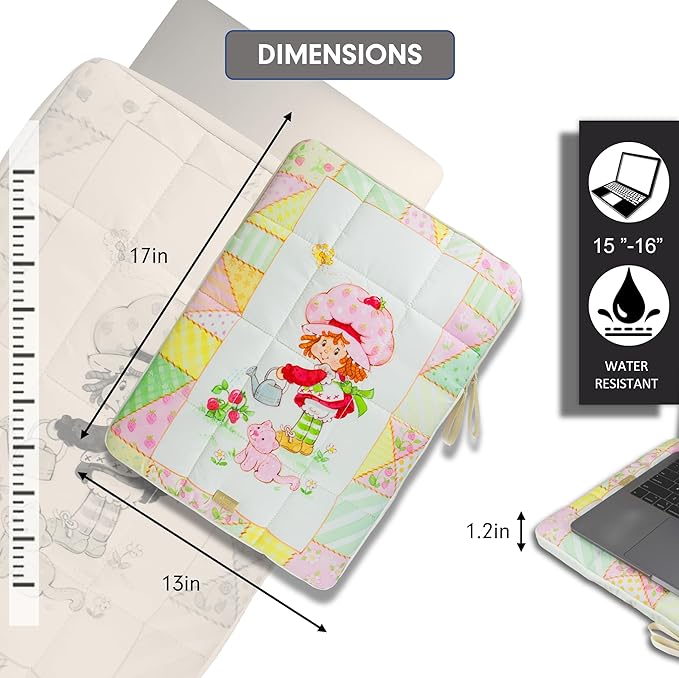 Sonix | Puffy Laptop Sleeve | 15-16 Inch, Quilted Pillow Puffer Laptop Carrying Case, Computer Sleeve | Strawberry Shortcake Patchwork Floral