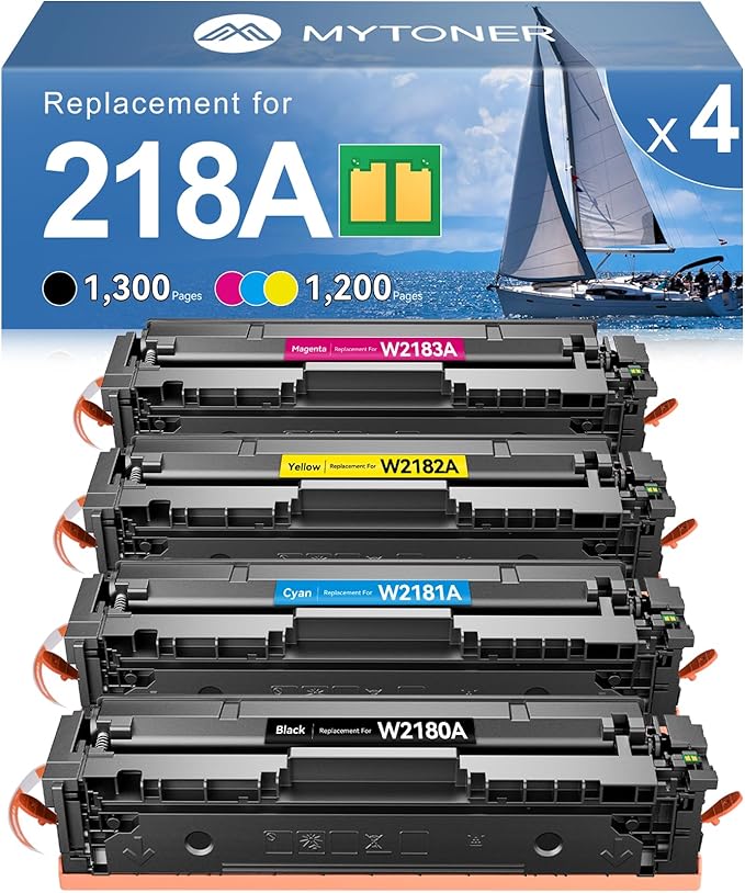 MYTONER 218A Toner Cartridges 4 Pack 3301fdw [with Chip] Compatible Replacement HP 218A W2180A 218 218X W2180X for Color LaserJet MFP 3301fdw 3301cdw Pro 3201dw 3301sdw Printer High Yield, B/C/M/Y