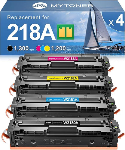 MYTONER 218A Toner Cartridges 4 Pack 3301fdw [with Chip] Compatible Replacement HP 218A W2180A 218 218X W2180X for Color LaserJet MFP 3301fdw 3301cdw Pro 3201dw 3301sdw Printer High Yield, B/C/M/Y