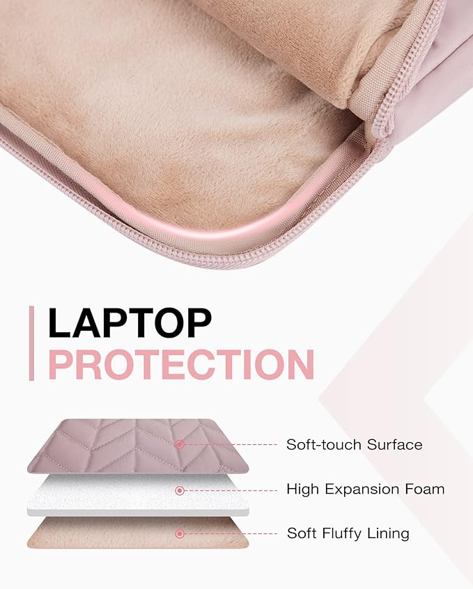 BAGSMART 15-16 inch Laptop Case with Handle, Puffy Padded Laptop Bag Sleeve for Women, Portable MacBook Air/Pro Case Compatible with Dell, HP, Lenovo, ASUS, Acer, Huawei Computer, Pink