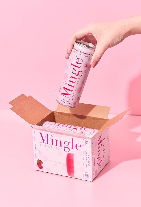 Mingle Mocktails Sparkling Raspberry Rose, Premium Non-Alcoholic Drinks, Refreshing Pre-Mixed Drinks, Healthy Alternatives, Canned Mocktails, 12 fl. oz. Cans, Pack of 12