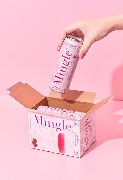 Mingle Mocktails Sparkling Raspberry Rose, Premium Non-Alcoholic Drinks, Refreshing Pre-Mixed Drinks, Healthy Alternatives, Canned Mocktails, 12 fl. oz. Cans, Pack of 12