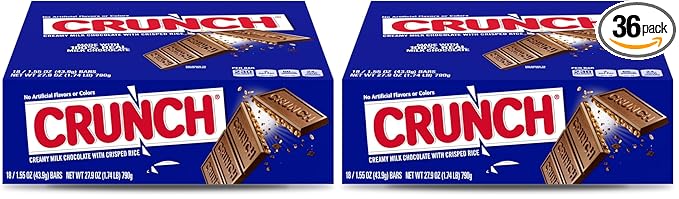 CRUNCH Milk Chocolate and Crisped Rice, Full Size Individually Wrapped Candy Bars, 1.55 oz each (Pack of 2)