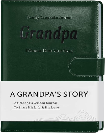 Artmag Grandpa's Life Story Journal with 250+ Prompt Questions, Family Keepsake Book Leather Cover for Grandpa to Share His Memories for Birthday Father's Day Christmas (Dark Green)