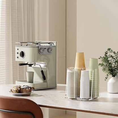 Coffee Cup Organizer for Countertop - Rotating Plastic Cup Holder 4 Compartments Clear Acrylic Cup and Lid Holder for Coffee Bar Restaurant Breakroom Disposable Paper Coffee Cup Dispenser
