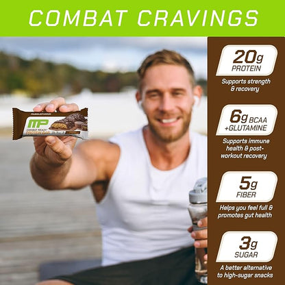 MusclePharm Combat Sport Bar, Chocolate Peanut Butter Cup, High Protein Bars, Combat Cravings, Fuel Performance & Meet Energy Demands, 20g Protein from Whey Protein, 5g Fiber, Gluten Free, 12 Bars