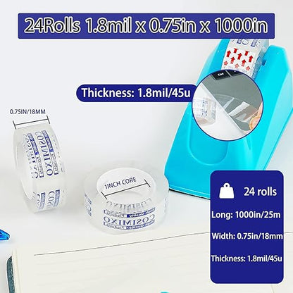 COSIMIXO 24Rolls Crystal Clear Tape Refills for Dispenser, 3/4Inch x 1000 inch,Bulk Transparent Tape,Office Stationery Tape for Home and School