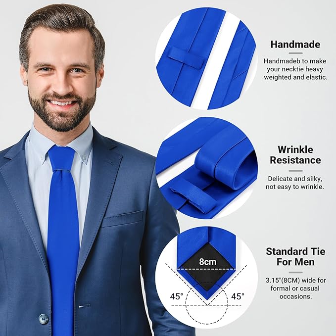 Black Ties For Men Solid Pure Color Formal Neckties 3.15" (8CM) Men's Tie for Business and Wedding with Gift Box