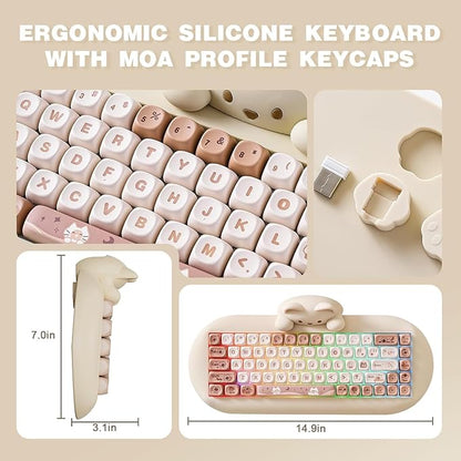 YUNZII C68 Wireless Mechanical Keyboard,65% Layout,Hot Swap,Triple Mode BT5.0/2.4G/Wired, RGB Backlit NKRO,Cute Cat Silicone Ergonomic Design for Win/Mac (Brown, Milk Switch)