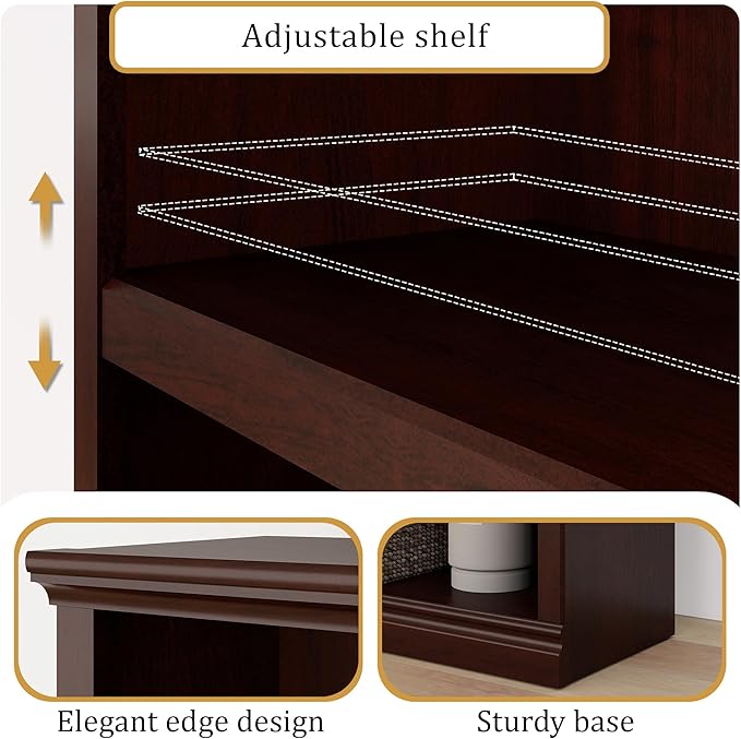 blini 5-Shelf Narrow Bookcase White Wooden Tall Bookshelves Floor Standing Display Storage Shelves Mahogany Bookcase for Home Office, Living Room, Bed Room