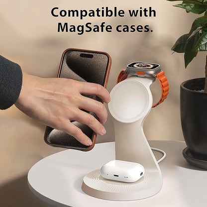 3 in 1 Charging Station for Apple Devices,Mag-Safe Charger Stand Fast Charging,Wireless Charger for iPhone 16/15/14/13/12 Series,& AirPods,& iWatch(USB Charger Included)