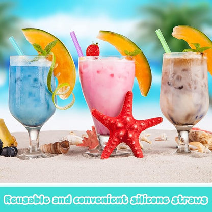 Meanplan 4 Sets Cruise Ship Essentials,4 Set Silicone Straws with Case Reusable Silicone Portable Drinking Straw Set for Party Travel Cold or Hot with 4 Carry Case, 4 Cleaning Brushes (Classic Color)