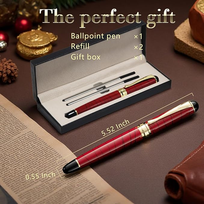 Luxury Ballpoint Pens Black Ink 0.5mm Medium Point Work Pen Smooth Writing,Elegant Fancy Nice Gift Pen Set for Signature Executive Business Office Supplies - Gift Boxed with Extra Refills