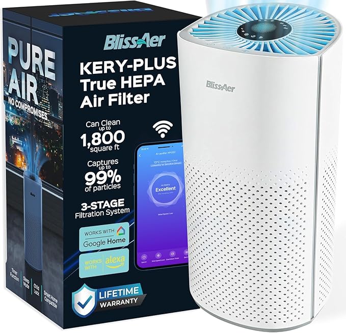 Air Purifiers for Home Large Room Pets Up to 1800 Ft² - Smart WiFi & Voice Control True HEPA Air Purifier For Home Bedroom Smoke, Dust, Pet Dander, Pollen, Sleep Mode - Kery Plus