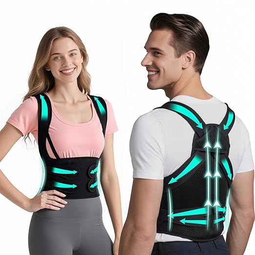 Back Brace Posture Corrector for Men & Women, Upgraded Full Back Support with Adjustable Shoulder Straightener and Waist Support Straps, Breathable Back Brace for Office Work, Long Sitting & Daily Wear, Comfortable Posture Support for Upper & Lower Bac...