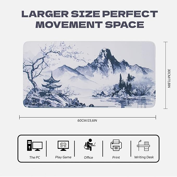 Large Mouse Pad, Japanese Desk Mat Extended Non-Slip Keyboard Mouse Pad Waterproof Office Desk Pad 23.6" x 11.8" Anime Mouse Pads Desktop Protector for Office and Home