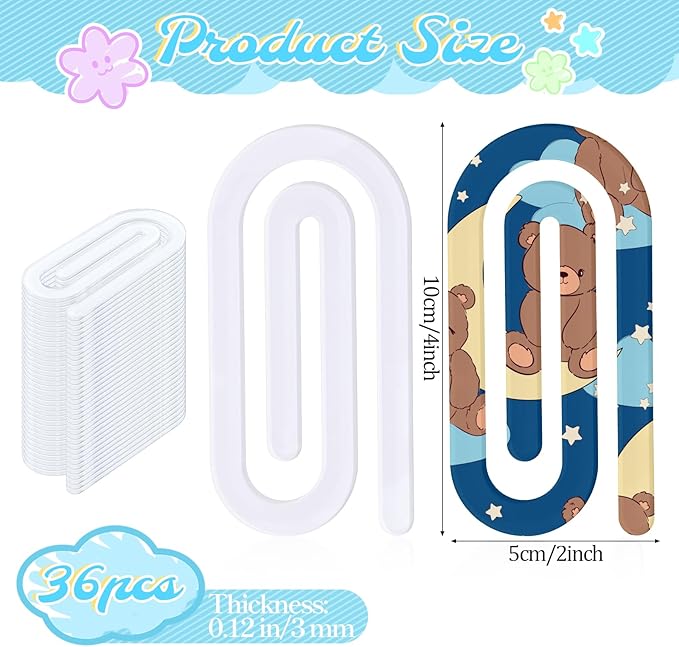 36 Pcs Sublimation Blanks Acrylic Paper Clips, 4" x 2" Jumbo Sublimation Paperclips Blanks Large Personalized Paper Clips for Heat Transfer Crafts Bookmarks Office Gifts DIY Supplies