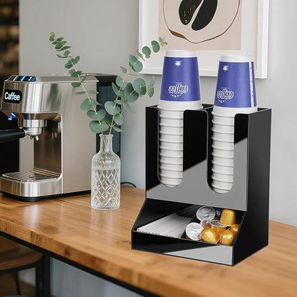 MYITYARD Coffee Station Organizer for Countertop, 2-Tier Coffee Bar Accessories, Acrylic Condiment and Cup Storage Organizer, 4 Compartments, Cup and Lid Holder for Pods, Syrup, Stirrer