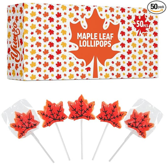 Maple Leaf Lollipops, 50 Pieces of Thanksgiving Candy Individually Wrapped, Perfect Fall Candy Favors for Thanksgiving, Autumn Parties, Cozy Fall Gatherings and Fall Celebrations