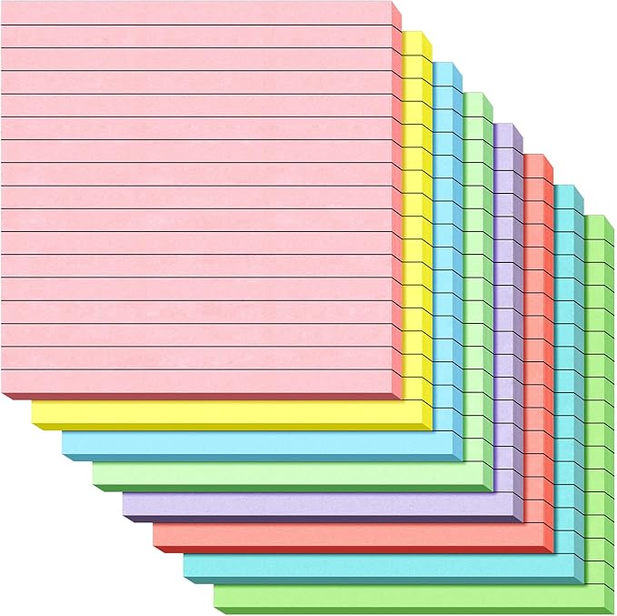 8 Pads Big Sticky Notes 11 x 11 Inch Lined Jumbo Large Sticky Notes for Wall,Giant Strong Power Memo Square Post for Office, 25 Sheets/Pad(Pastel Color)