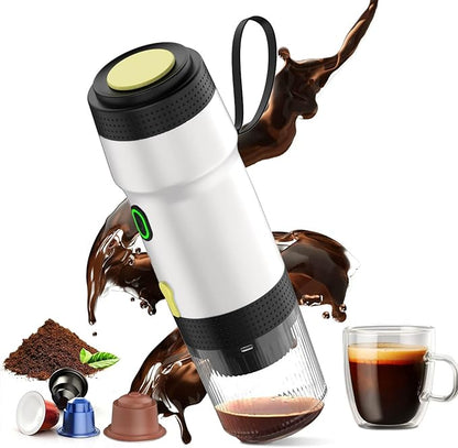 Portable Espresso Machine, 3-in-1 Self-Heating Portable Coffee Maker for Travel with Rechargeable Battery, Cordless Electric Mini Espresso Maker for RV Hiking Camping Office (White) (White)