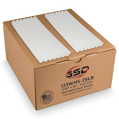 Wholesale® Full Size Hot Melt Glue Sticks for Glue Gun - Bulk 10in - Great for Art Craft Repair & Compatible w/Most Glue Guns - 7/16" X 10" (Approx 450 Sticks, 25lbs Pack) - USA Made