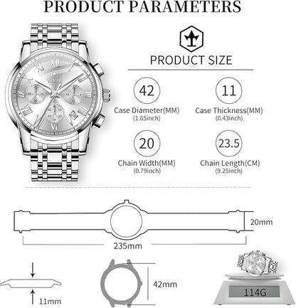 Watch Men Stainless Steel Luxury Diamond Chronograph with Date Business reloj de Hombre