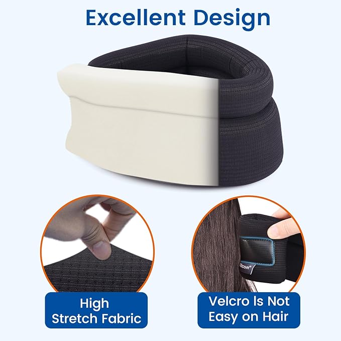 Neck Support Brace for Snoring Sleep Apnea, Soft Cervical Collar for Cervicorrect, Pain Relief, Posture Corrector, Sprainand(Black, 14-16.5 inch)