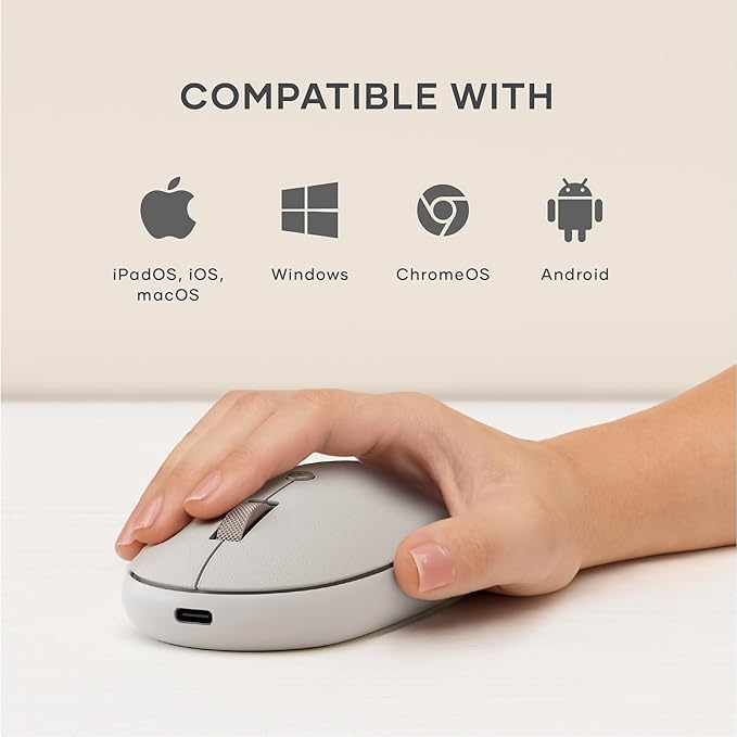Satechi OntheGo Bluetooth Mouse with USB C Rechargeable Battery, Connect up 3 Devices, Compact and Portable Wireless Mouse for Laptop, Computer, Tablet – Sand