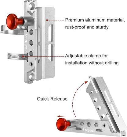 Vehicle Fire Extinguisher Mount Bracket, Aluminum Adjustable Quick Release Roll Bar Fire Extinguisher Bottle Mount with 8 Clamps, Compatible with Jeep Wrangler JK TJ Rubicon UTV, Silver